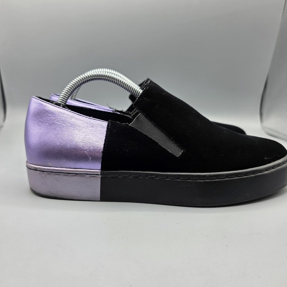 Free People Varsity Sneakers Womens 37 Black Velvet Purple Leather Metallic Shoe - Picture 4 of 15